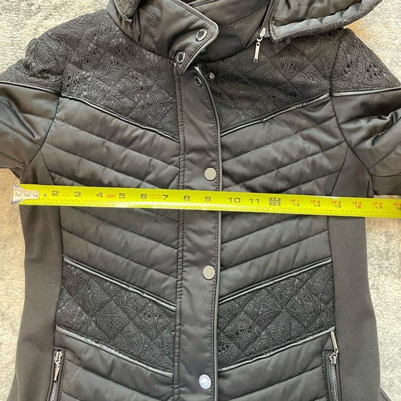WHBM Quilted Black Insulated Winter Coat with Lace Detail, Down-Filled - Picture 10 of 12